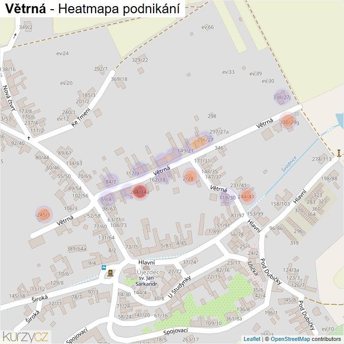 Mapa Větrná - Firmy v ulici.