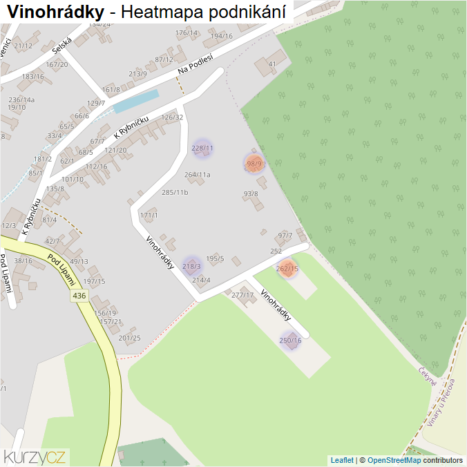Mapa Vinohrádky - Firmy v ulici.