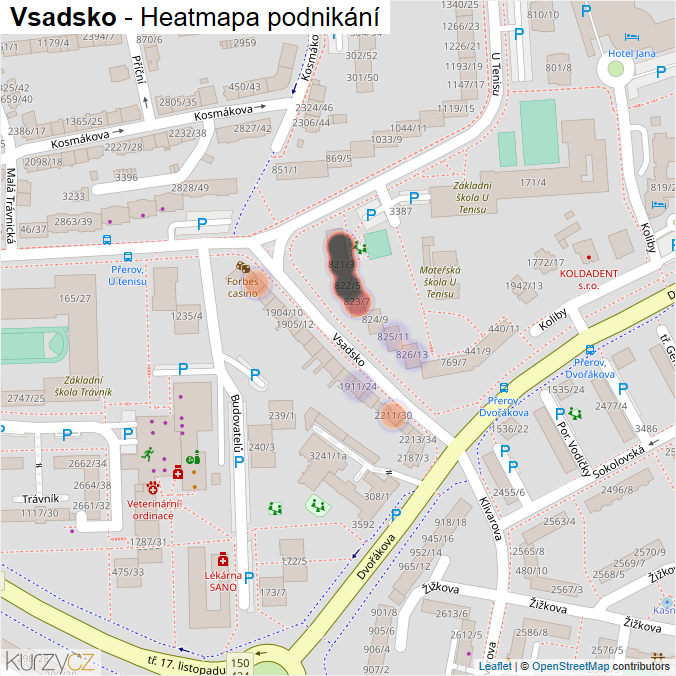 Mapa Vsadsko - Firmy v ulici.