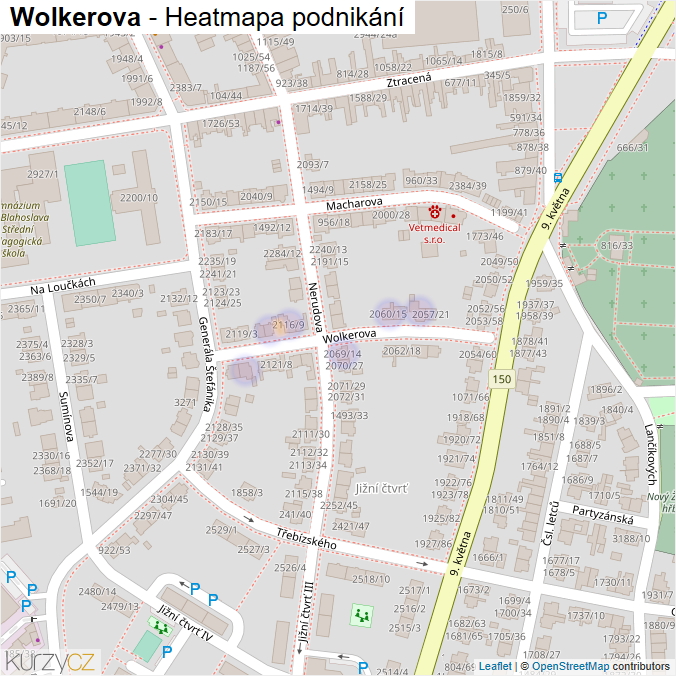Mapa Wolkerova - Firmy v ulici.
