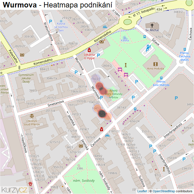 Mapa Wurmova - Firmy v ulici.