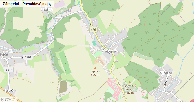 Zámecká - záplavové mapy stoleté vody