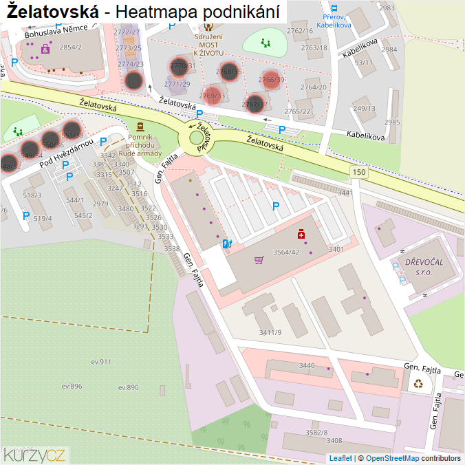 Mapa Želatovská - Firmy v ulici.