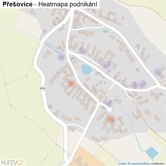 Mapa Přešovice - Firmy v části obce.