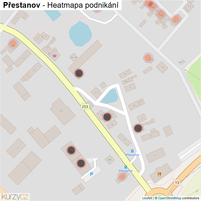 Mapa Přestanov - Firmy v obci.