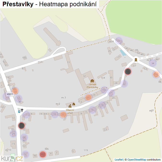 Mapa Přestavlky - Firmy v části obce.