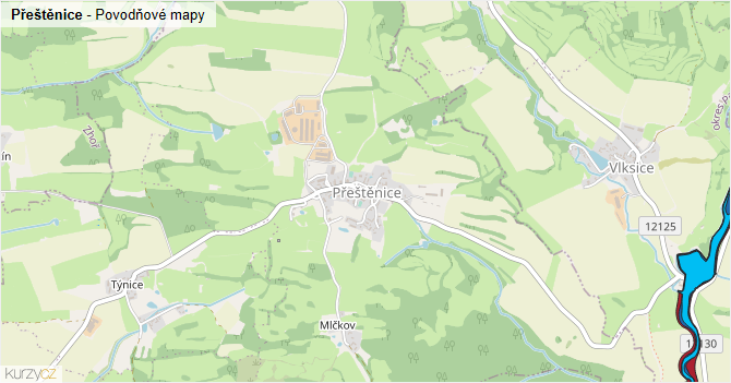 Přeštěnice - záplavové mapy stoleté vody