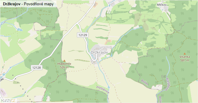 Držkrajov - záplavové mapy stoleté vody