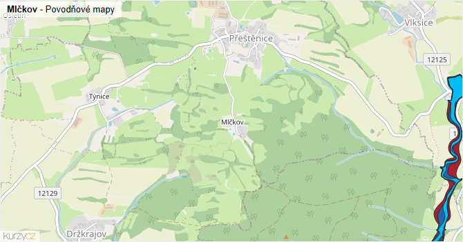 Mlčkov - záplavové mapy stoleté vody