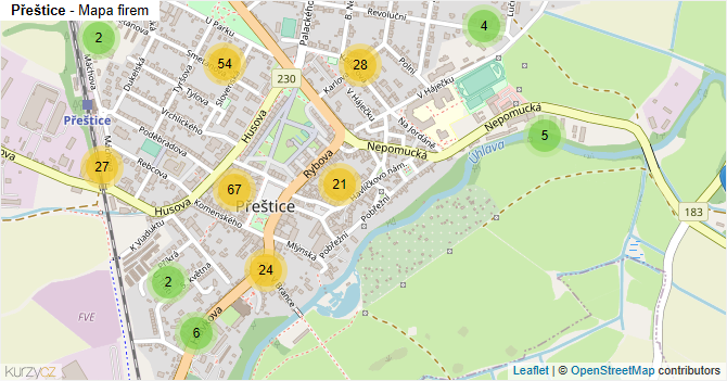 Přeštice - mapa firem