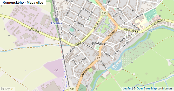 Komenského - mapa ulice