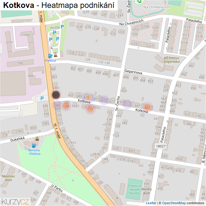 Mapa Kotkova - Firmy v ulici.