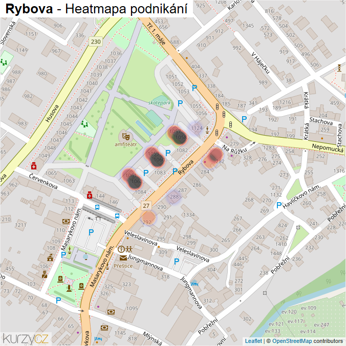 Mapa Rybova - Firmy v ulici.