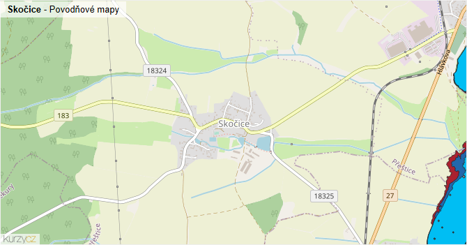 Skočice - záplavové mapy stoleté vody