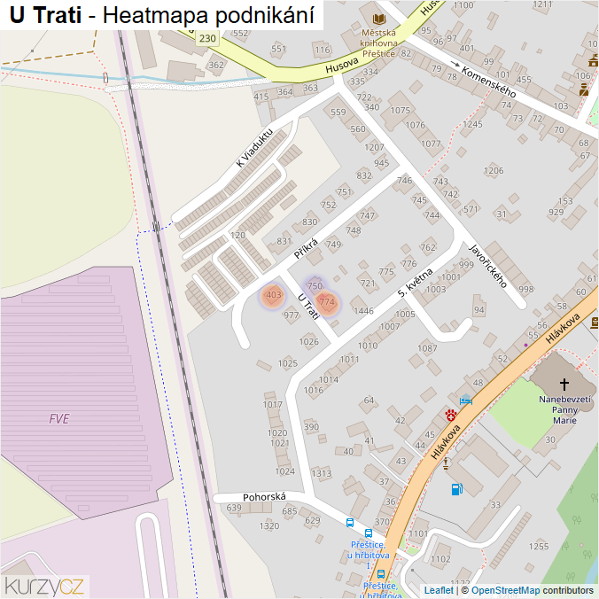 Mapa U Trati - Firmy v ulici.