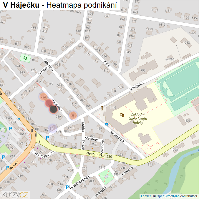 Mapa V Háječku - Firmy v ulici.