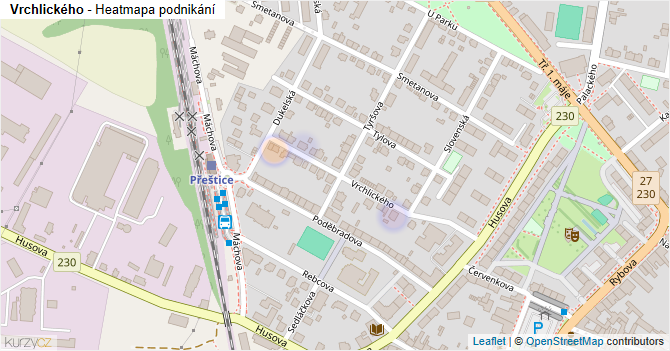 Vrchlického - mapa podnikání
