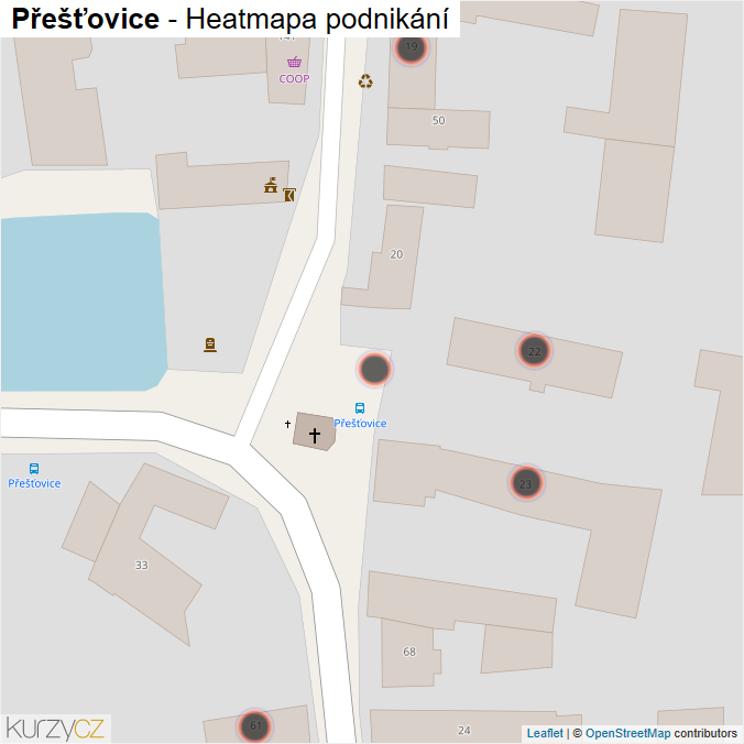 Mapa Přešťovice - Firmy v obci.