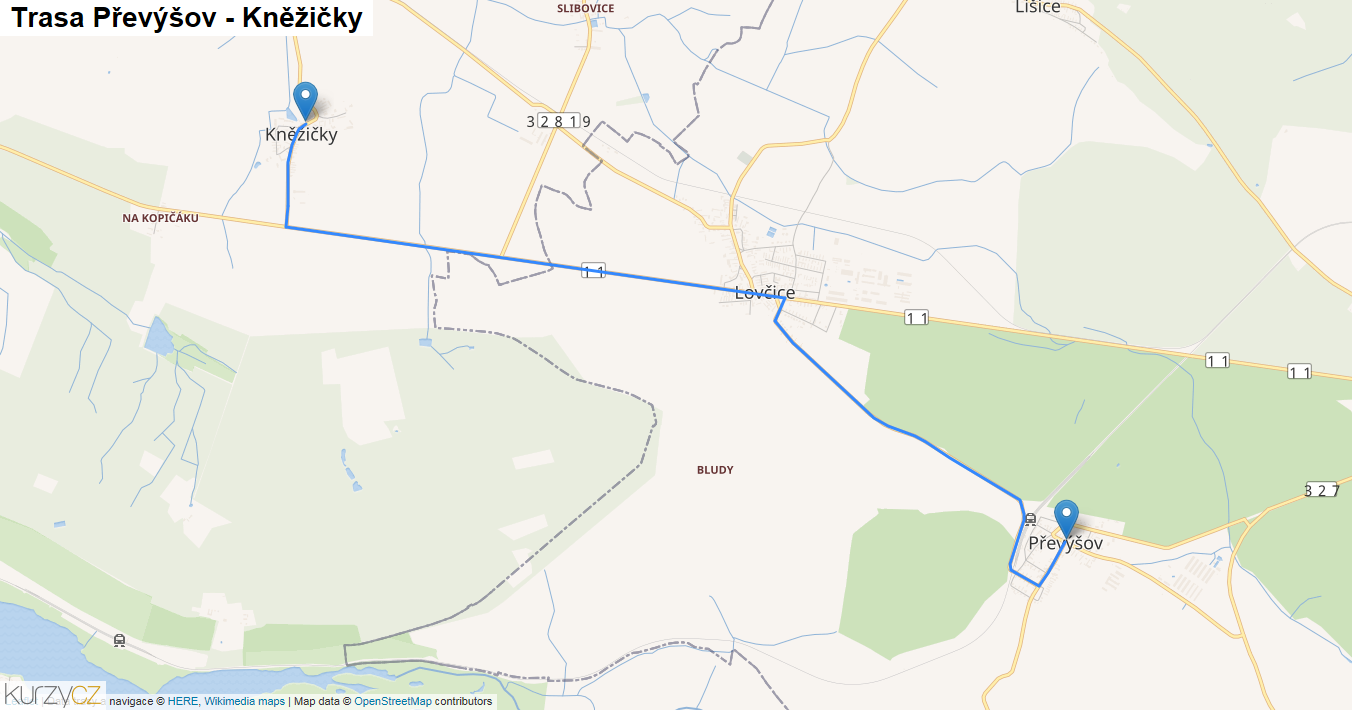 Převýšov-Kněžičky, mapa trasy
