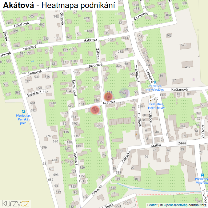 Mapa Akátová - Firmy v ulici.