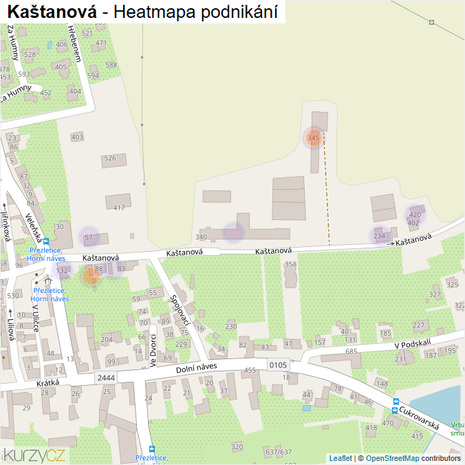 Mapa Kaštanová - Firmy v ulici.