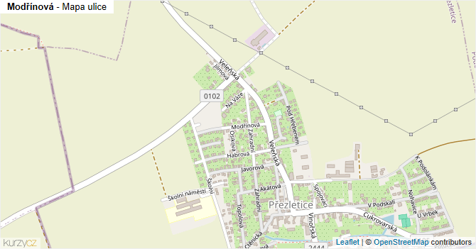 Modřínová - mapa ulice