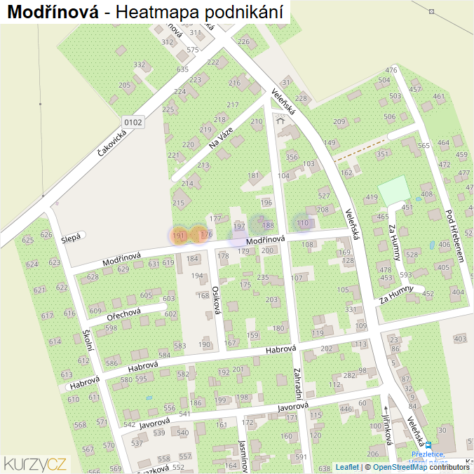 Mapa Modřínová - Firmy v ulici.