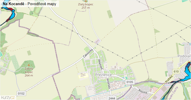 Na Kocandě - záplavové mapy stoleté vody