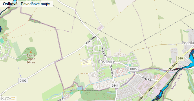 Osiková - záplavové mapy stoleté vody