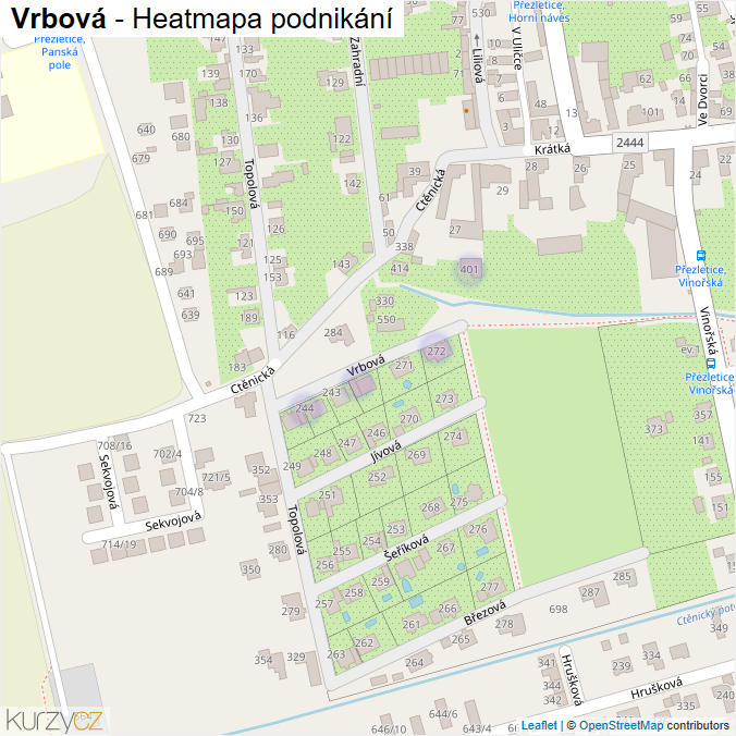 Mapa Vrbová - Firmy v ulici.
