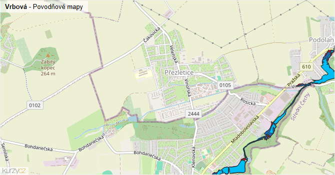 Vrbová - záplavové mapy stoleté vody