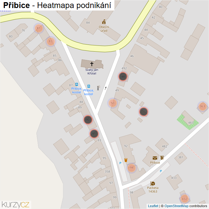 Mapa Přibice - Firmy v obci.