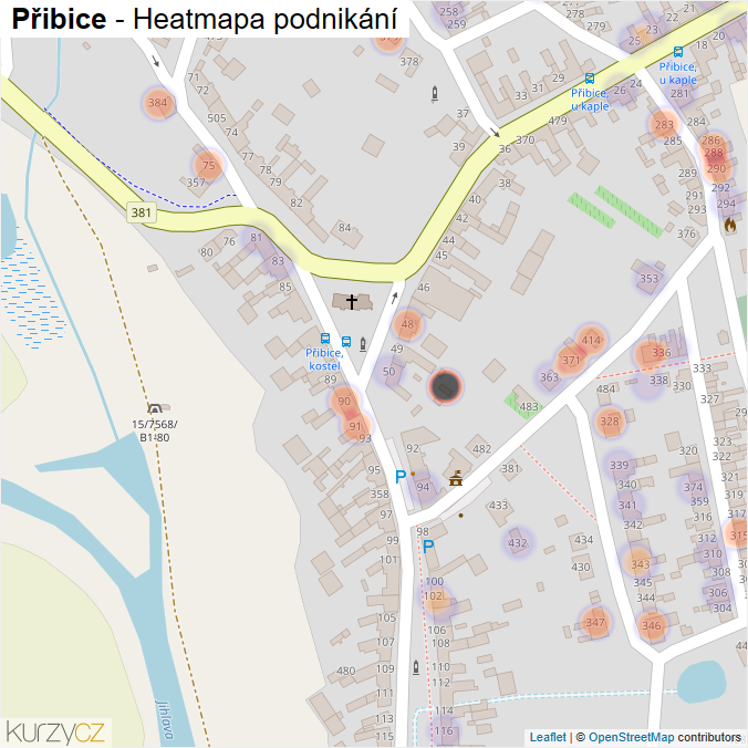 Mapa Přibice - Firmy v části obce.