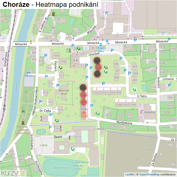 Mapa Choráze - Firmy v ulici.