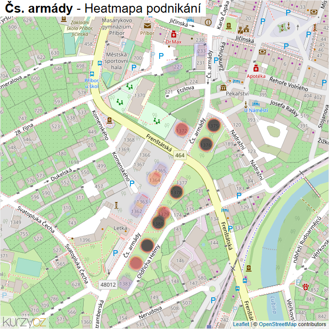 Mapa Čs. armády - Firmy v ulici.
