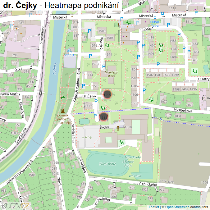 Mapa dr. Čejky - Firmy v ulici.