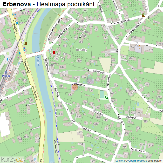 Mapa Erbenova - Firmy v ulici.
