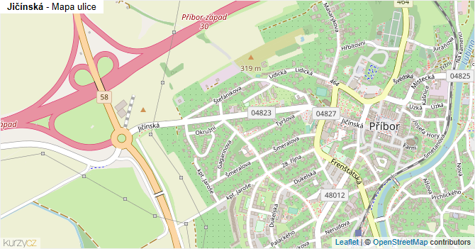 Jičínská - mapa ulice