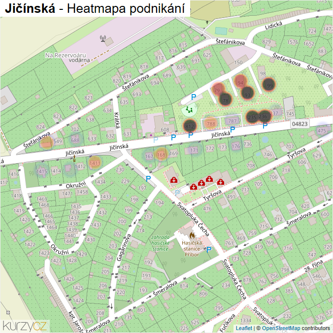 Mapa Jičínská - Firmy v ulici.