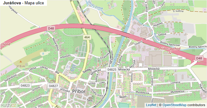 Juráňova - mapa ulice