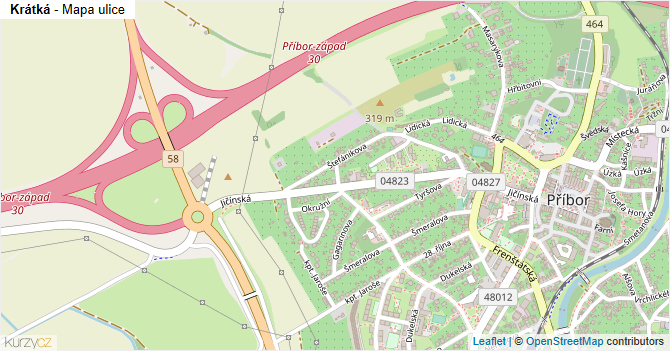 Krátká - mapa ulice