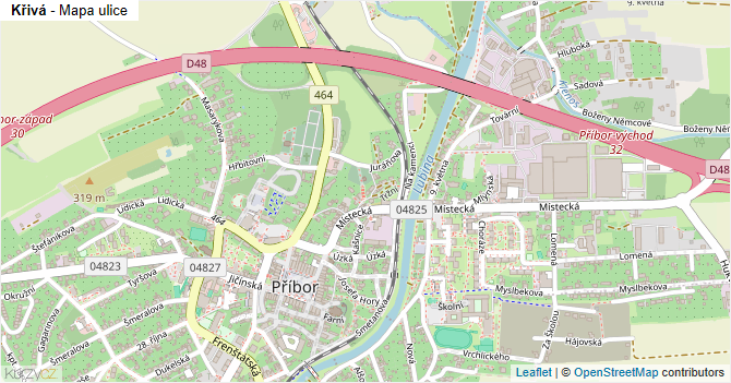 Křivá - mapa ulice