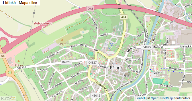 Lidická - mapa ulice