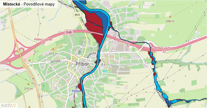 Místecká - záplavové mapy stoleté vody