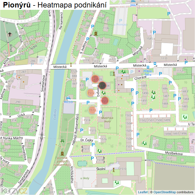 Mapa Pionýrů - Firmy v ulici.