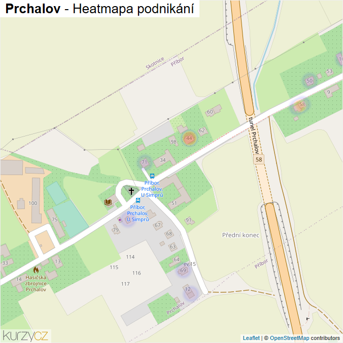 Mapa Prchalov - Firmy v části obce.