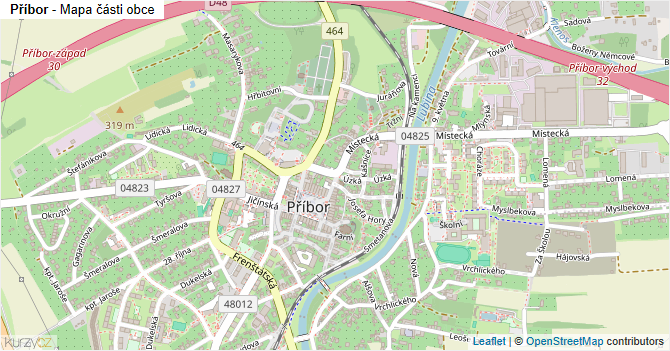 Příbor - mapa části obce