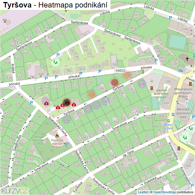 Mapa Tyršova - Firmy v ulici.