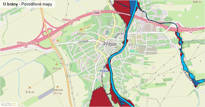 U brány - záplavové mapy stoleté vody