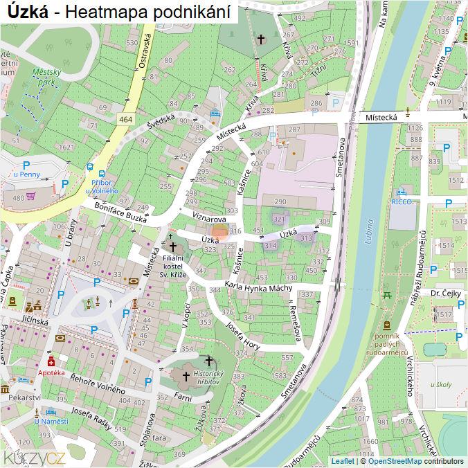 Mapa Úzká - Firmy v ulici.